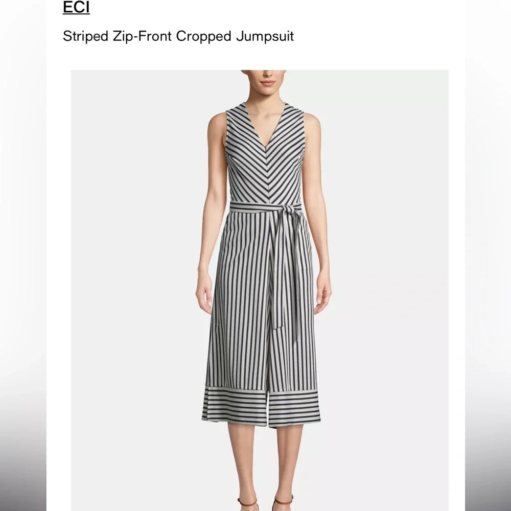 ECI NY blue and white striped V-neck, sleeveless, WIDE LEG nautical jumpsuit XS